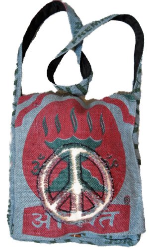 Peace Sign Purse Handbag Recycled Rice Bag