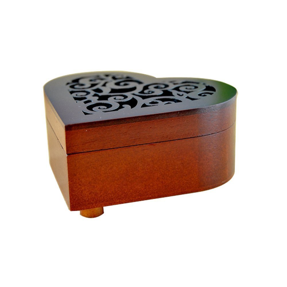 Heart Shape Vintage Wood Carved Mechanism Musical Box Wind Up Music Box