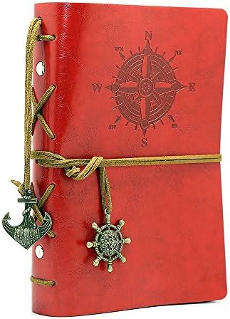 7inches Vintage Retro Leather Cover Notebook Journal Blank String Nautical (Red)