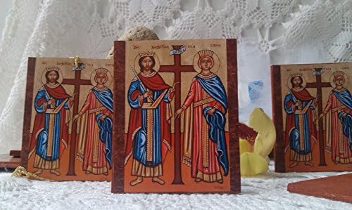 Religious icon favors 10 pieces Sts Constantine and Helena mini art prints on wood