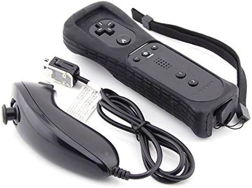 WONFAST® Built in Motion Plus Remote+Nunchuck Controller+Case+wrist Strap for Nintendo Wii (Black)