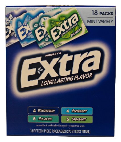 Extra Sugarfree Gum 18 Pack Mint Variety Box - 18 Packs of 15 Pieces (270 Pieces Total)