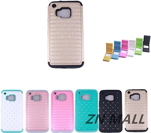 HTC M9 Case,[Slim Fit] Studded Rhinestone Crystal Bling Dual Layer Drop Resistant Scratch Resistant Hybrid Armor Case Cover for HTC M9 (Bling Gold)