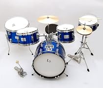 7 teiliges Kinder Drumset Junior Schlagzeug in Blau Metallic mit Hocker + Sticks