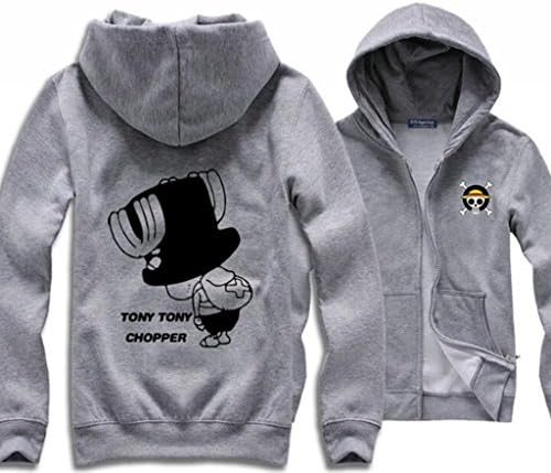 MINID Cartoon 1pcs Luffy and Chopper thickening zipper hooded fleece jacket (KKL65)-Large gray