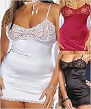 Plus Size Stretch Satin Side Slit Babydoll in Black, Raspberry, or White 1x/2x 3x/4x
