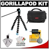 Joby Gorillapod Video Tripod with Smooth Pan & Tilt Head (Black/Blue) with Camcorder Case + Accessory Kit