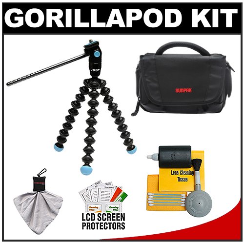 Joby Gorillapod Video Tripod with Smooth Pan & Tilt Head (Black/Blue) with Camcorder Case + Accessory Kit