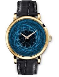 SPRAWL Aanalog Fashion Series Gold Ladies Watches of Genuine Black Leather Strap,Unique Wrist Watch for Women Girls Designed with Blue lines forming flower