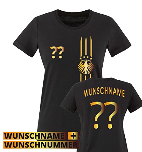 TRIKOT – MOTIV1 – DE – WUNSCHDRUCK – Damen T-Shirt – Schwarz / Gold Gr. M