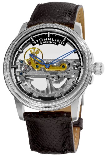 Stuhrling Original Men's 213A.331X13 Saturnalia Bridge Automatic Skeleton Silvertone Lizard Strap Watch