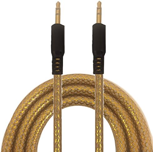 CablesFrLess brand 3.5mm Metallic Veins Style AUX (Auxiliary) for streaming audio to Car Stereos from Smartphones (Gold)