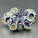 Pugster 5 Blue Green Flower Pattern Glass Beads Fits Pandora Charm Bracelet