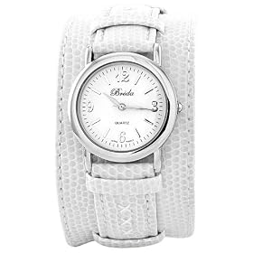 Breda Womens 2194_wht White Mia Wide Leather Band Skater Watc