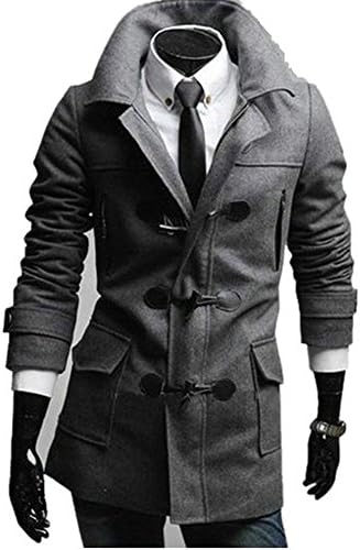YABEIQIN Men's Winter Warm Coat Jacket Wool Parka Overcoat (Removable Hat ) (Asian XL(US M), Gray)
