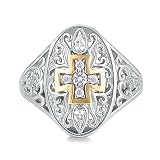 Sterling Silver 925 Cubic Zirconia CZ Filigree 2-Tone Cross Fashion Right Hand Ring - Ideal Gift For Anniversary, Engagement, Wedding, Birthday, Romantic For Her