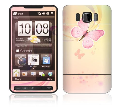 Pink Butterfly Design Decal Skin Sticker for HTC HD2 (T-mobile) Cell Phone