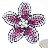 Beautiful XX-Large Pink and Aurora Borealis Crystal 3-d Tropical Flower Fashion Ring Black Finish Adjustable Size