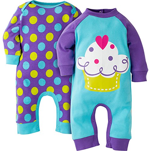 Gerber Girls' 2 Pack Coveralls, Cupcake, 12 Months