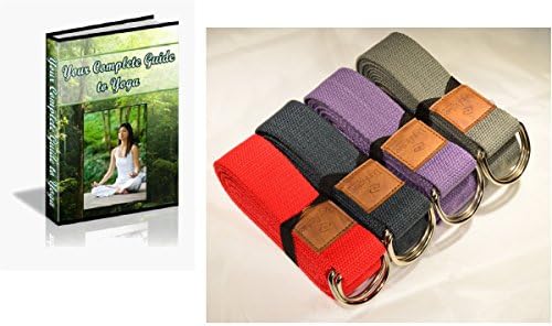 Yoga Strap by DynActive- 10-Foot, 8-Foot, 6-Foot Long, 1.5 Inch Wide, Durable Thick Organic Cotton, Lifetime Warranty, Free "Your Complete Guide To Yoga" E-book