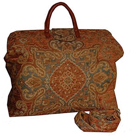 FlyingNeedleGallery's Cognac &amp; Sage Tile Chenille Carpet Bag