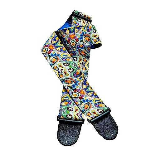 Colorful Spring Flowers Handmade Guitar Strap Green, Blue, Orange, Lavender, Burgundy, Cream