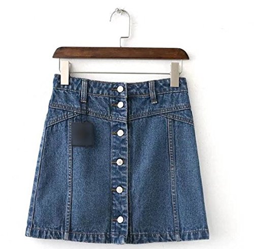 (ALLURE) デニム スカート 台形 フロントボタン ブルー ブラック AF0510