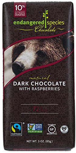 Endangered Species Grizzly, Natural Dark Chocolate (72%) with Raspberries, 3-Ounce Bars (Pack of 12)
