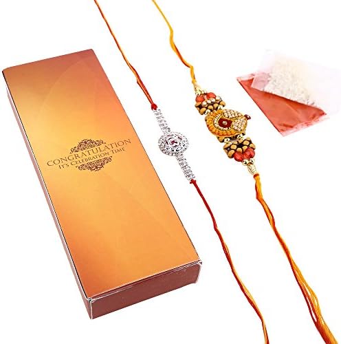 Ridhi Sidhi Handcrafted Set of 2 Rakhis(With Kumkum &amp; Akshat)