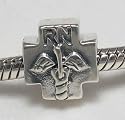 B24 (Free Shipping) Rn Registered Nurse Medical Symbol Caduceus Charm .925 Sterling Silver Bead Charm Pandora Chamilia Biagi & European Bracelets Compatible