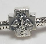 B24 Rn Registered Nurse Medical Symbol Caduceus Charm .925 Sterling Silver Bead Charm Pandora Chamilia Biagi & European Bracelets Compatible