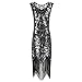 Urmine Women's 1920's Gatsby Party Evening Ball Beaded Fringed Flapper Dress (L, Black-ur01)