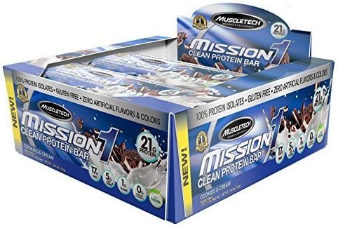 MuscleTech Mission1 Clean Protein Bar, Cookies and Cream, 12 Count by Iovate Health Sciences Incorporated