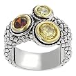 Silvertone Yellow, Red, and Green Cubic Zirconia Textured Ring (Sizes 5 - 9 available)