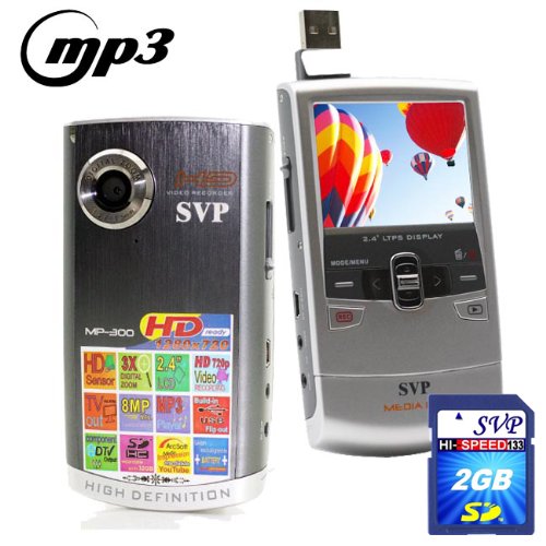 SVP MP300 HD MP3 Player and Pocket HD Video Grey Camera, YouTube Software w 2GB SD