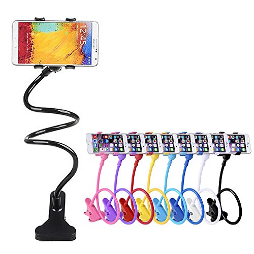 Hands Free Mobile Mount, Universal Flexible Long Arms Mobile Cell Phone Clip Holder Bracket, Support All Mobiles Wide Less Than 80mm, Fit On Desktop Bed Mobile Stand for Bedroom, Kitchen, Office, Bathroom (Black)
