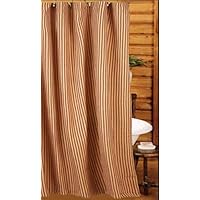 Shower Curtain - York Ticking Barn Red Stripes - Primitive Country Rustic Fabric Bath