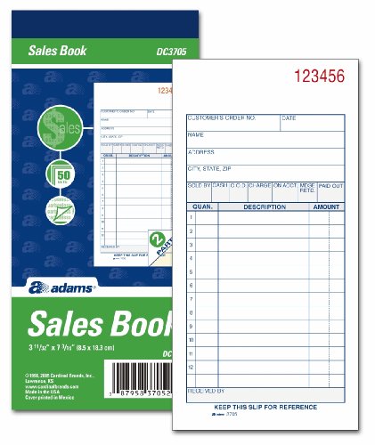 Adams Sales Book, 3.34 x 7.19 Inches,White and Canary, 2-Parts