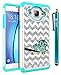 Galaxy On5 Case, Style4U Cute Owl Studded Rhinestone Crystal Bling Hybrid Armor Case Cover for Samsung Galaxy On5 G550 with 1 Style4U Stylus [White/Teal]