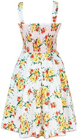 Vintage Style Empire Fold-over Floral Dress (Small, White/Yellow/Orange)
