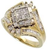 10k Yellow Gold Ring 11/16 (17mm) wide, w/ 0.75 Carat Round, Invisible & Baguette Diamonds