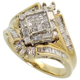 10k Gold Ring 11/16" (17mm) wide, w/ 0.75 Carat Round, Invisible & Baguette Diamonds
