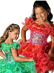 Girls Organza Beaded Lace Above the Knee Spaghetti Strap Pageant Dress/Mini Dress 