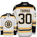 THOMAS #30 Boston Bruins Reebok Premier Away NHL Hockey Jersey w/ 2011 Stanley Cup Patch (NHLPA Certified Custom Sewn Authentic Twill)