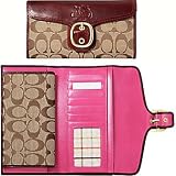 AUTHENTIC COACH BLEECKER SIGNATURE CHECKBOOK WALLET 40893 (Khaki/Wine)