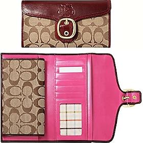 AUTHENTIC COACH BLEECKER SIGNATURE CHECKBOOK WALLET 40893 (Khaki Wine)