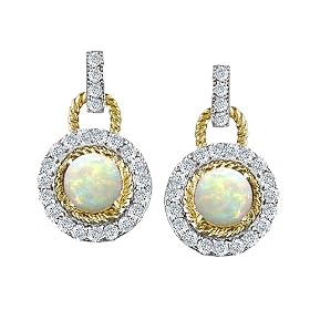 1.50 cttw 925 Two Tone Sterling Silver and Genuine Round Opal Earrings