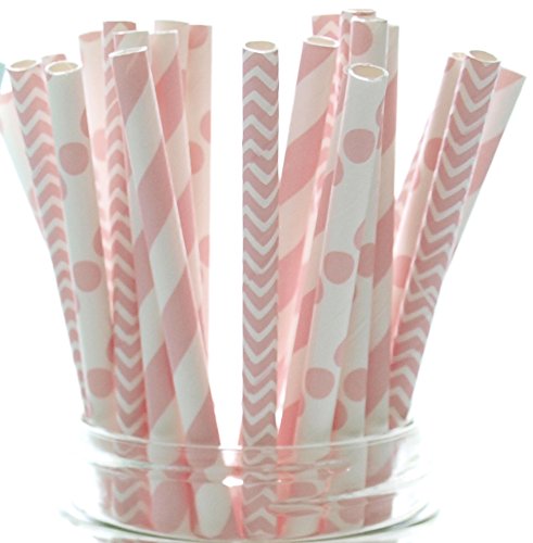 Pink baby shower straws (50 pack) - baby girl paper party straws …