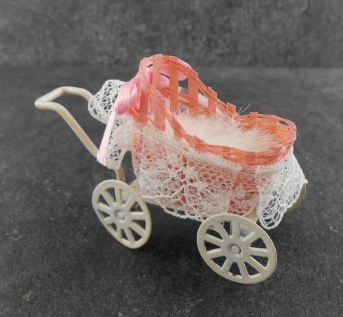 Dolls House Miniature Nursery Accessory Little Girls Pink Dolls Pram by Miniatures World Paris