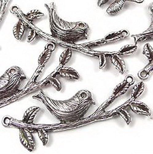 Smith Beads 6 Antiqued Silver Pewter Bird on Tree Connector Bar Link 58x21mm